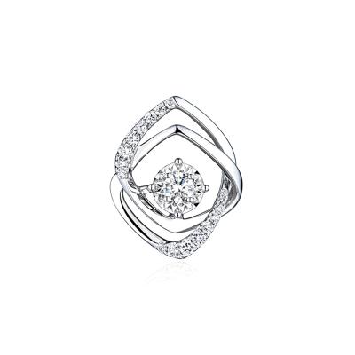 六福珠寶18K金吊墜 - "遇愛"18K金(白色)鑽石吊墜(放閃車花工藝)