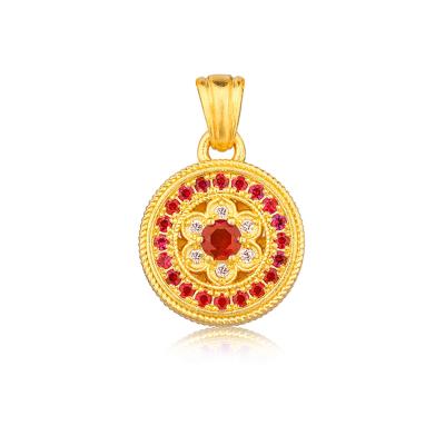 六福珠寶黃金吊墜 - "福蓮平安"999.9黃金紅寶石鑽石吊墜