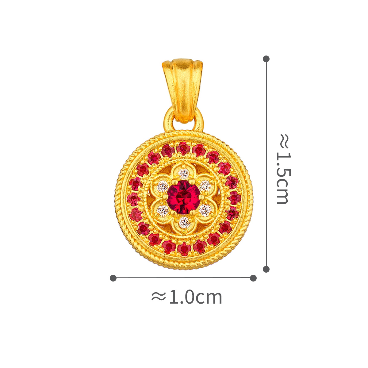 六福珠寶黃金吊墜 - "福蓮平安"999.9黃金紅寶石鑽石吊墜