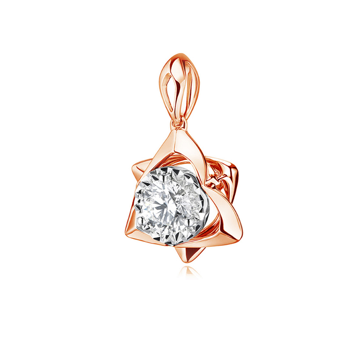 六福珠寶18K金吊墜 - 三角星18K金鑽石吊墜(放閃車花工藝)-多色選擇