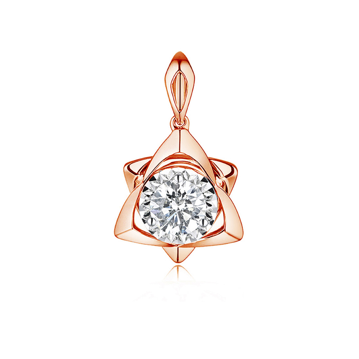 六福珠寶18K金吊墜 - 三角星18K金鑽石吊墜(放閃車花工藝)-多色選擇