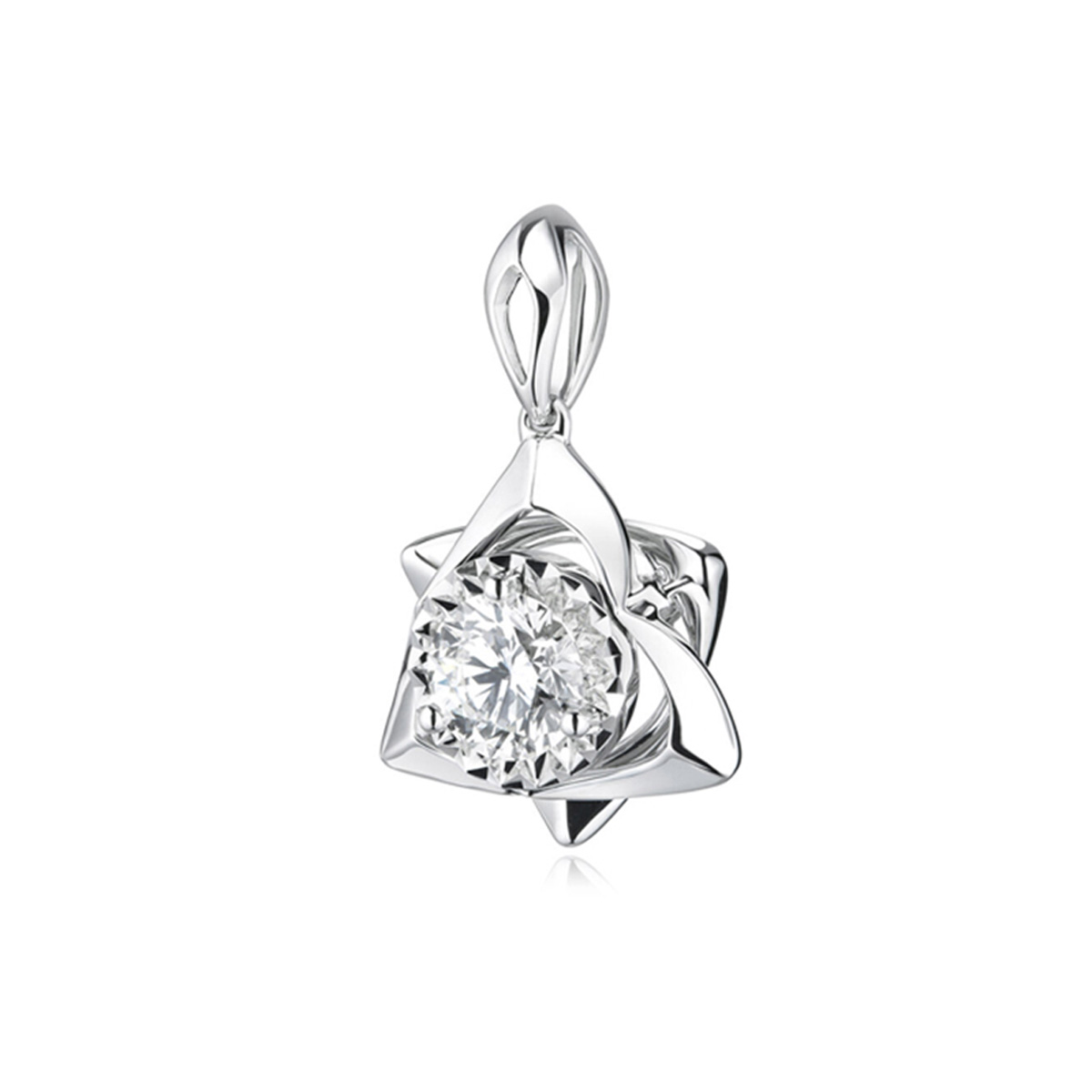 六福珠寶18K金吊墜 - 三角星18K金鑽石吊墜(放閃車花工藝)-多色選擇