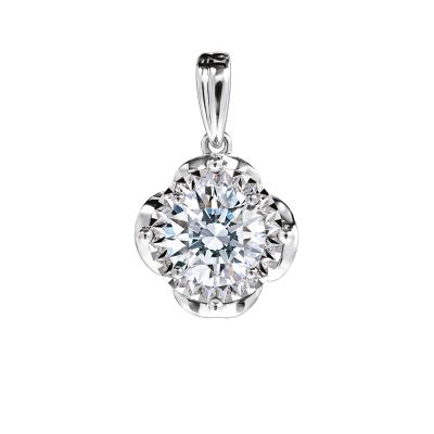 六福珠寶18K金吊墜 - "花映"18K金(白色)鑽石吊墜(放閃車花工藝)