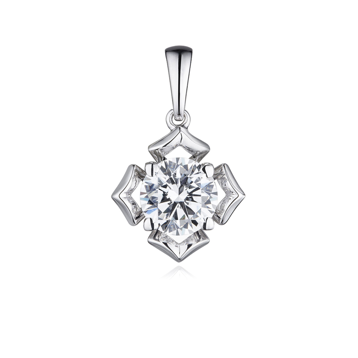 六福珠寶18K金吊墜 - "優雅花朵"18K金(白色)鑽石吊墜