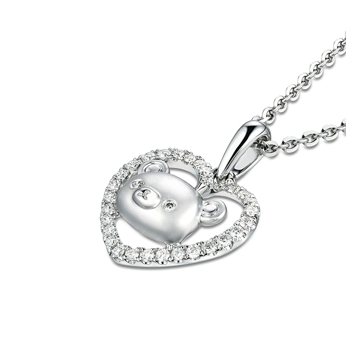 六福珠寶18K金吊墜 - "心中有熊"18K金(白色)鑽石吊墜