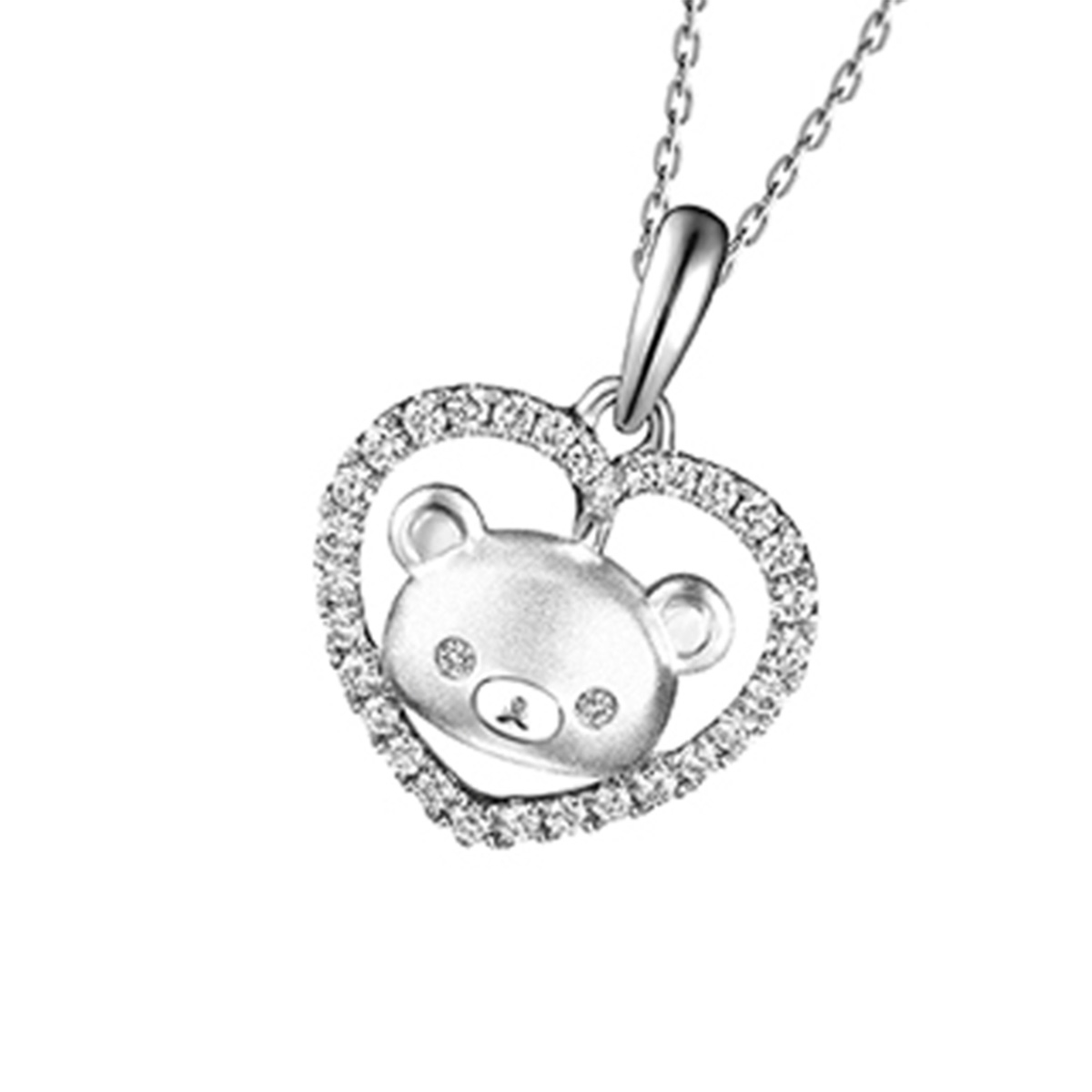 六福珠寶18K金吊墜 - "心中有熊"18K金(白色)鑽石吊墜