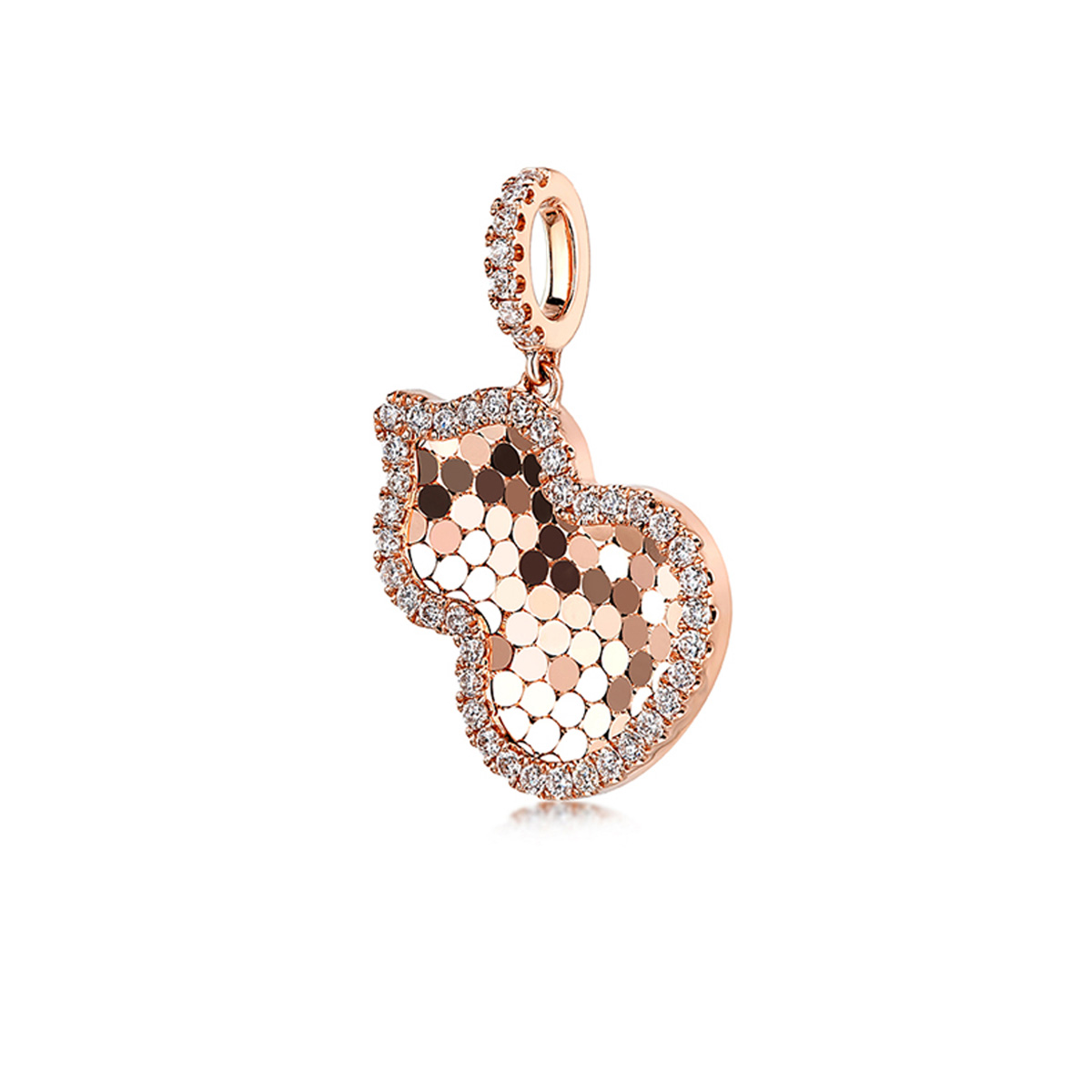 六福珠寶18K金吊墜 - “幸運光鱗”葫蘆造型18K玫瑰金鑽石吊墜