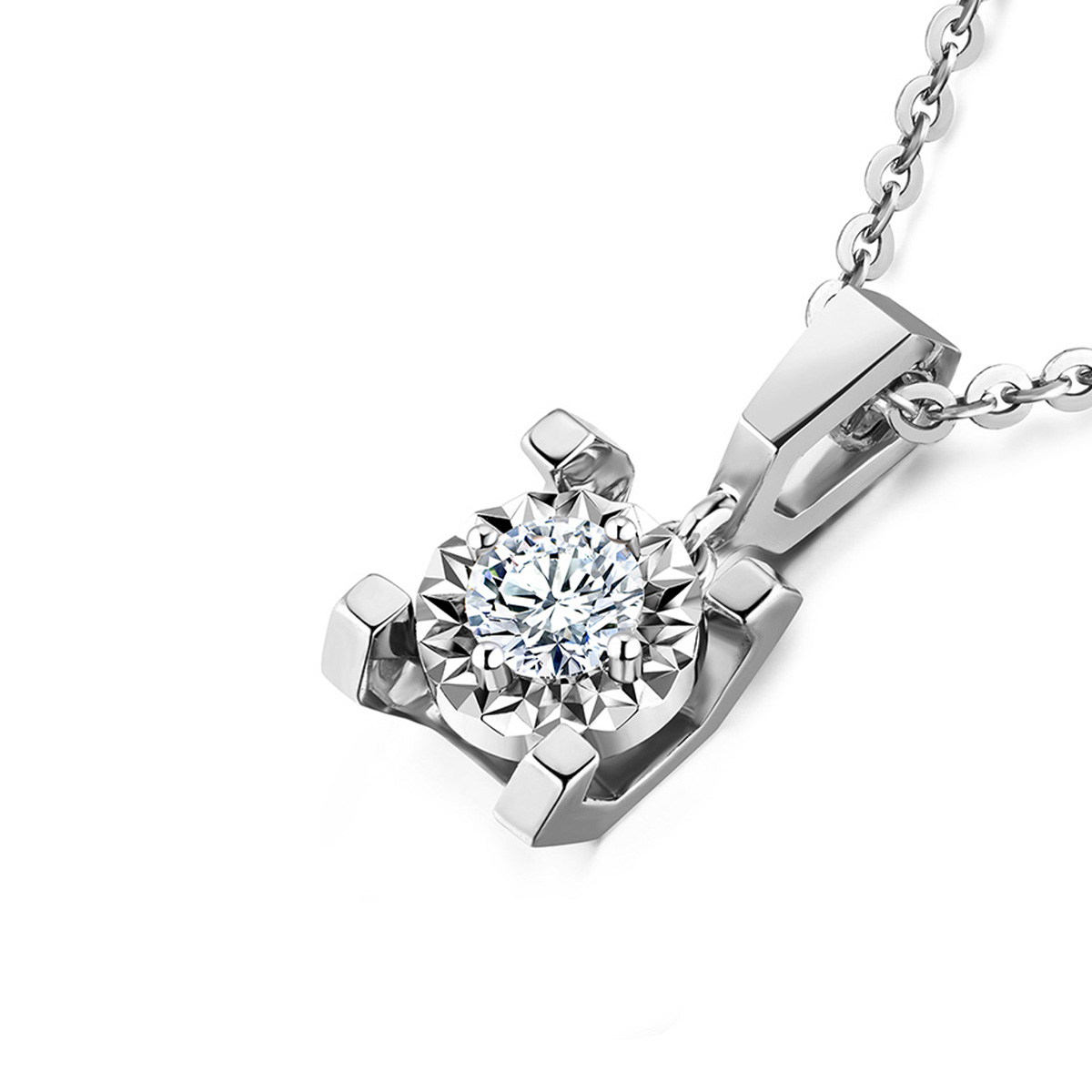 六福珠寶18K金吊墜 - “Hexicon”18K金鑽石吊墜(放閃車花工藝)-多色選擇