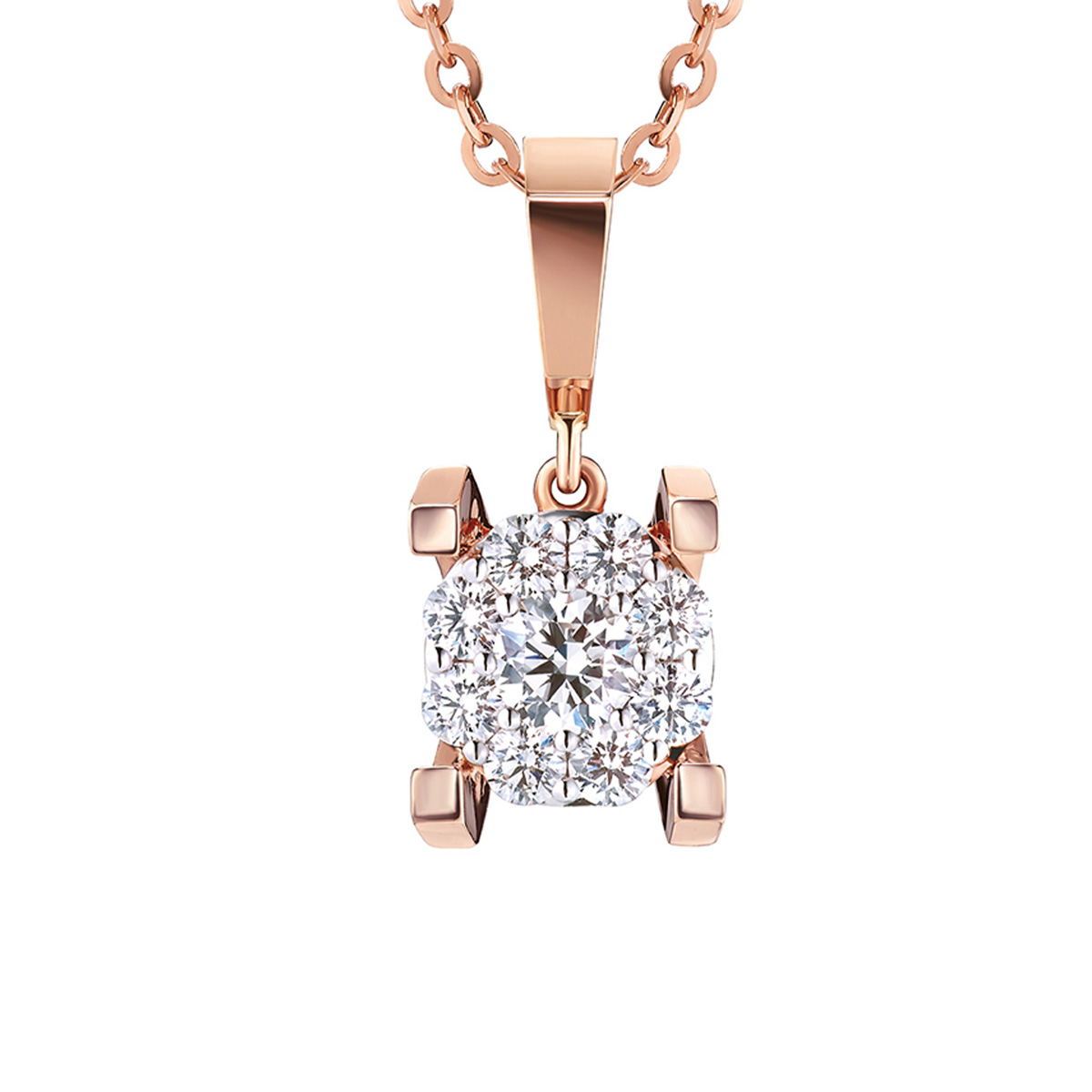 六福珠寶18K金吊墜 - “Hexicon”18K金鑽石吊墜(圍鑲工藝)–多色選擇