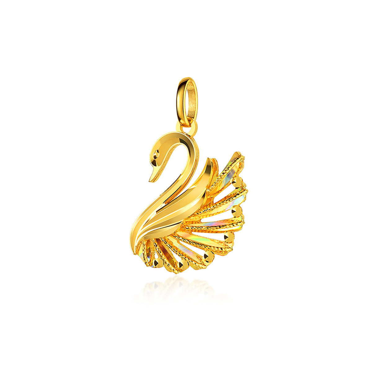 六福珠寶黃金吊墜 - "冰‧鑽天鵝"999足金吊墜