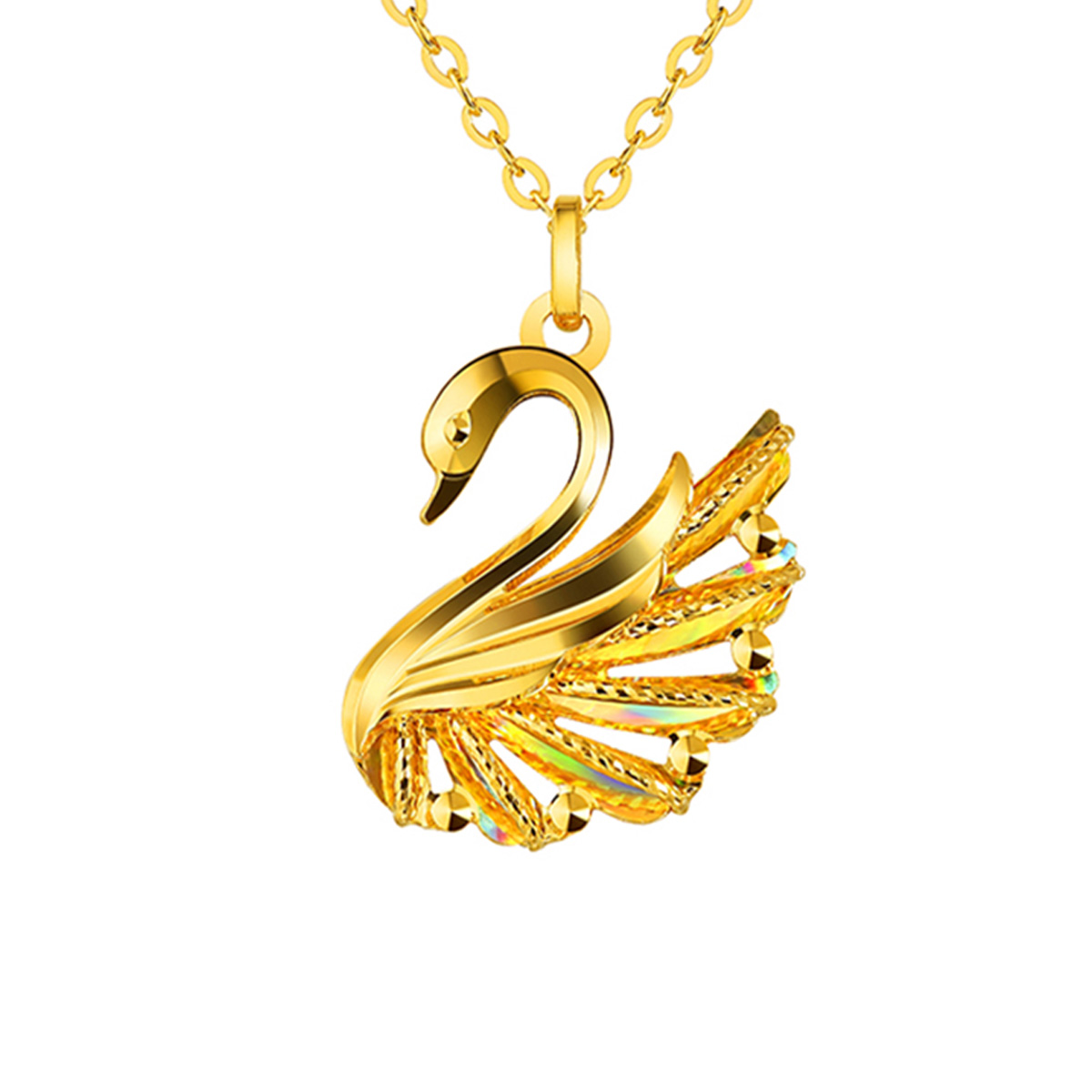 六福珠寶黃金吊墜 - "冰‧鑽天鵝"999足金吊墜