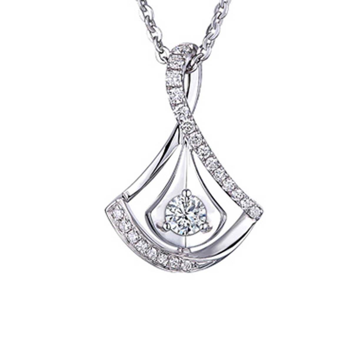 六福珠寶18K金吊墜 - "舞動裙擺"18K金鑽石吊墜–多色選擇