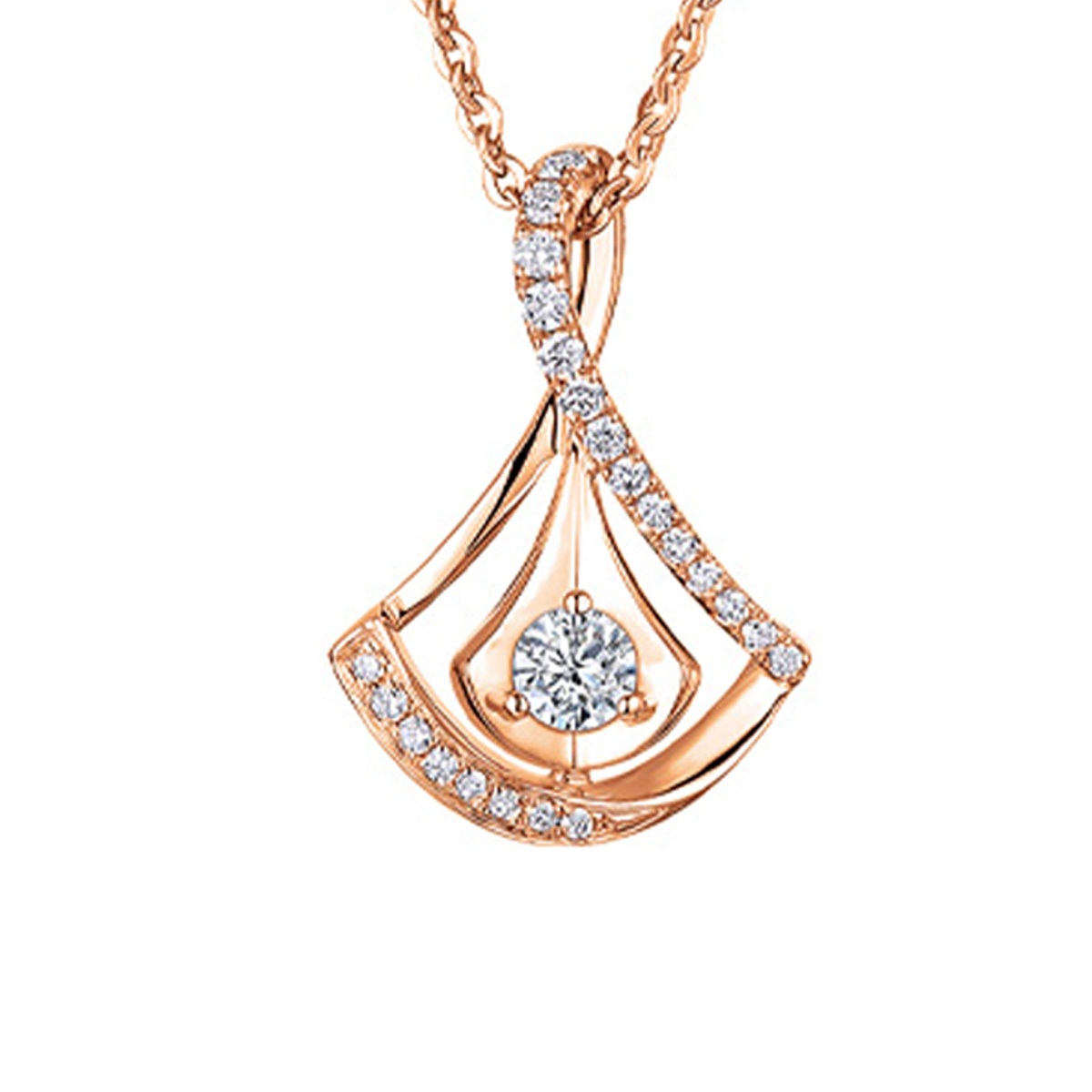 六福珠寶18K金吊墜 - "舞動裙擺"18K金鑽石吊墜–多色選擇