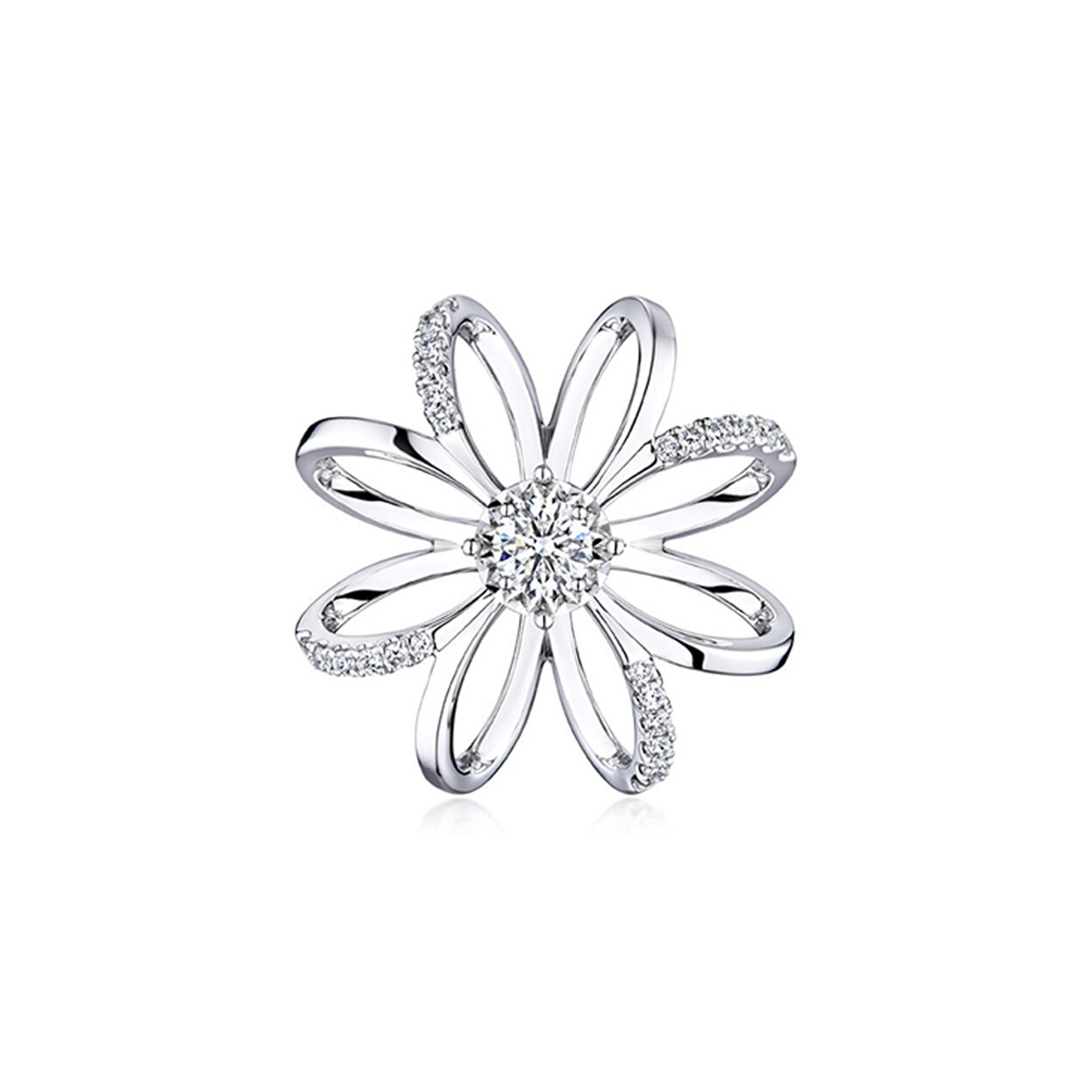 六福珠寶18K金吊墜 - "小雛菊"18K金(白色)鑽石吊墜