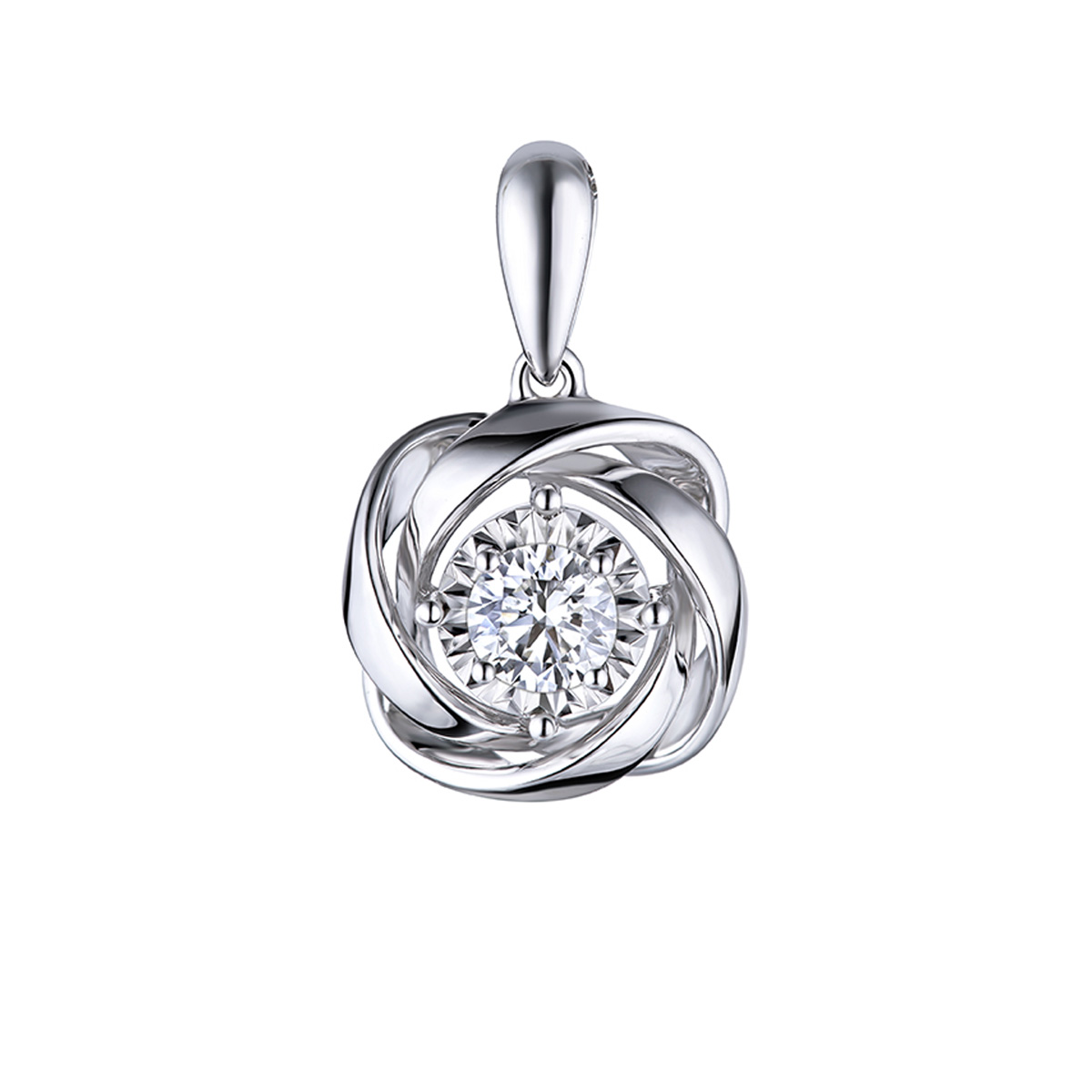 六福珠寶18K金吊墜 - "絲帶環繞"18K金鑽石吊墜–多色選擇