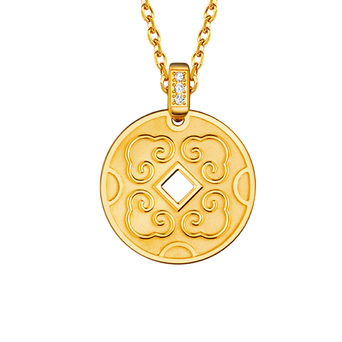 六福珠寶黃金吊墜 - "吉錢"999足金鑽石吊墜