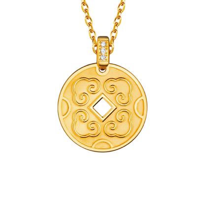 六福珠寶黃金吊墜 - "吉錢"999足金鑽石吊墜