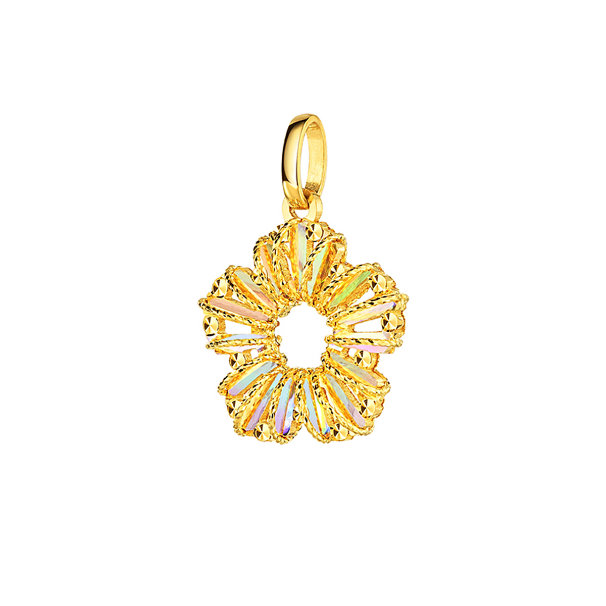 六福珠寶黃金吊墜 - "冰‧鑽桃花"999足金吊墜