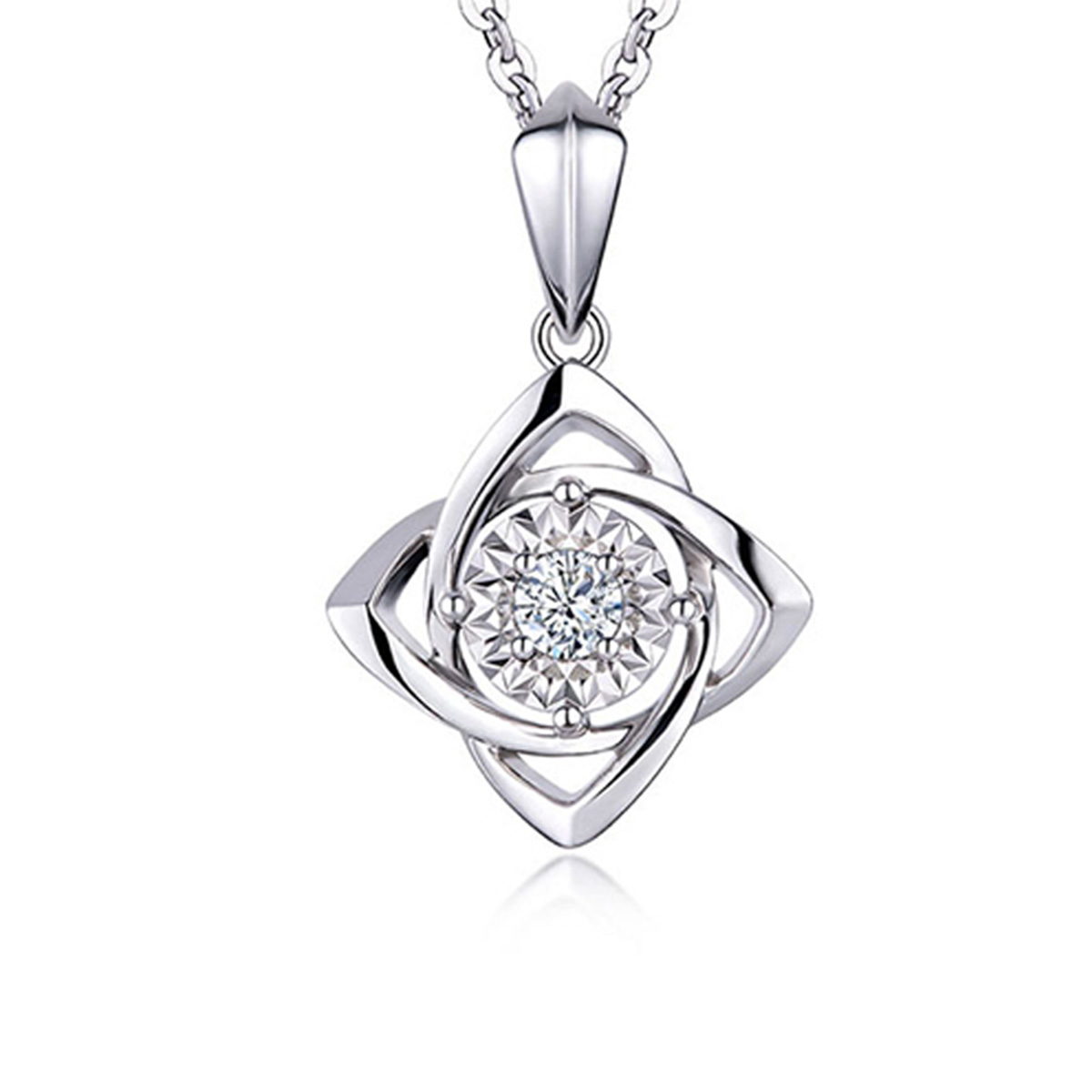 六福珠寶18K金吊墜 - "閃鑽星花"18K金(白色)鑽石吊墜