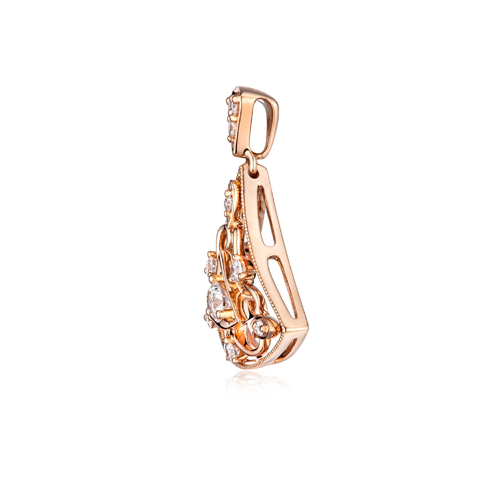 六福珠寶18K金吊墜 - "重拾年華"裙擺設計18K玫瑰金鑽石吊墜