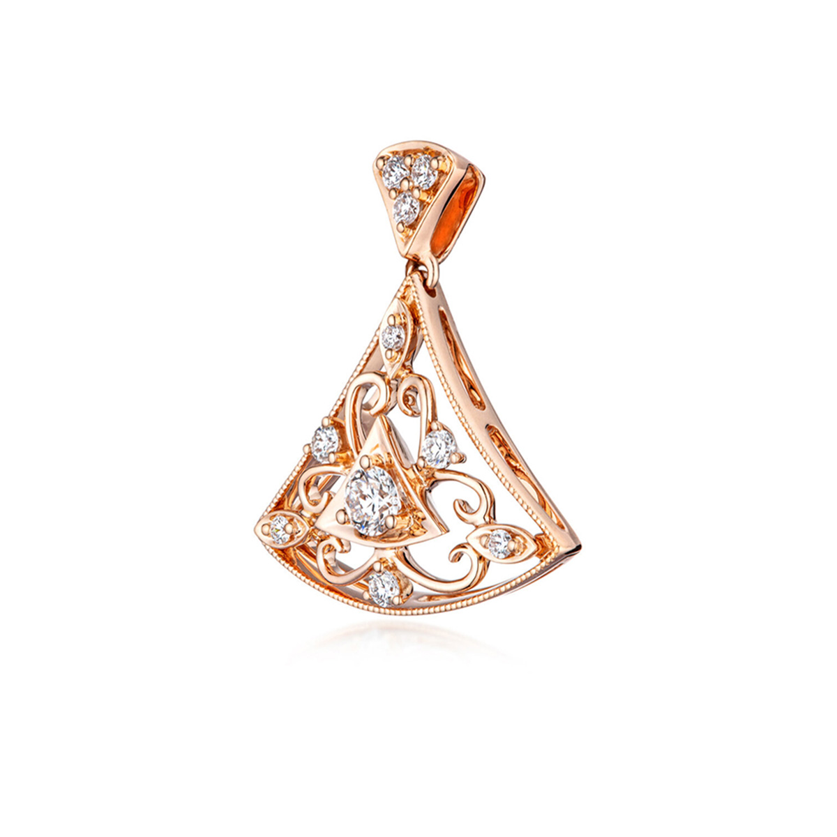 六福珠寶18K金吊墜 - "重拾年華"裙擺設計18K玫瑰金鑽石吊墜