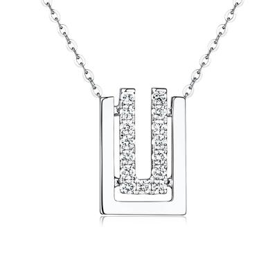 六福珠寶18K金吊墜 - “幾何對白”18K金(白色)鑽石吊墜