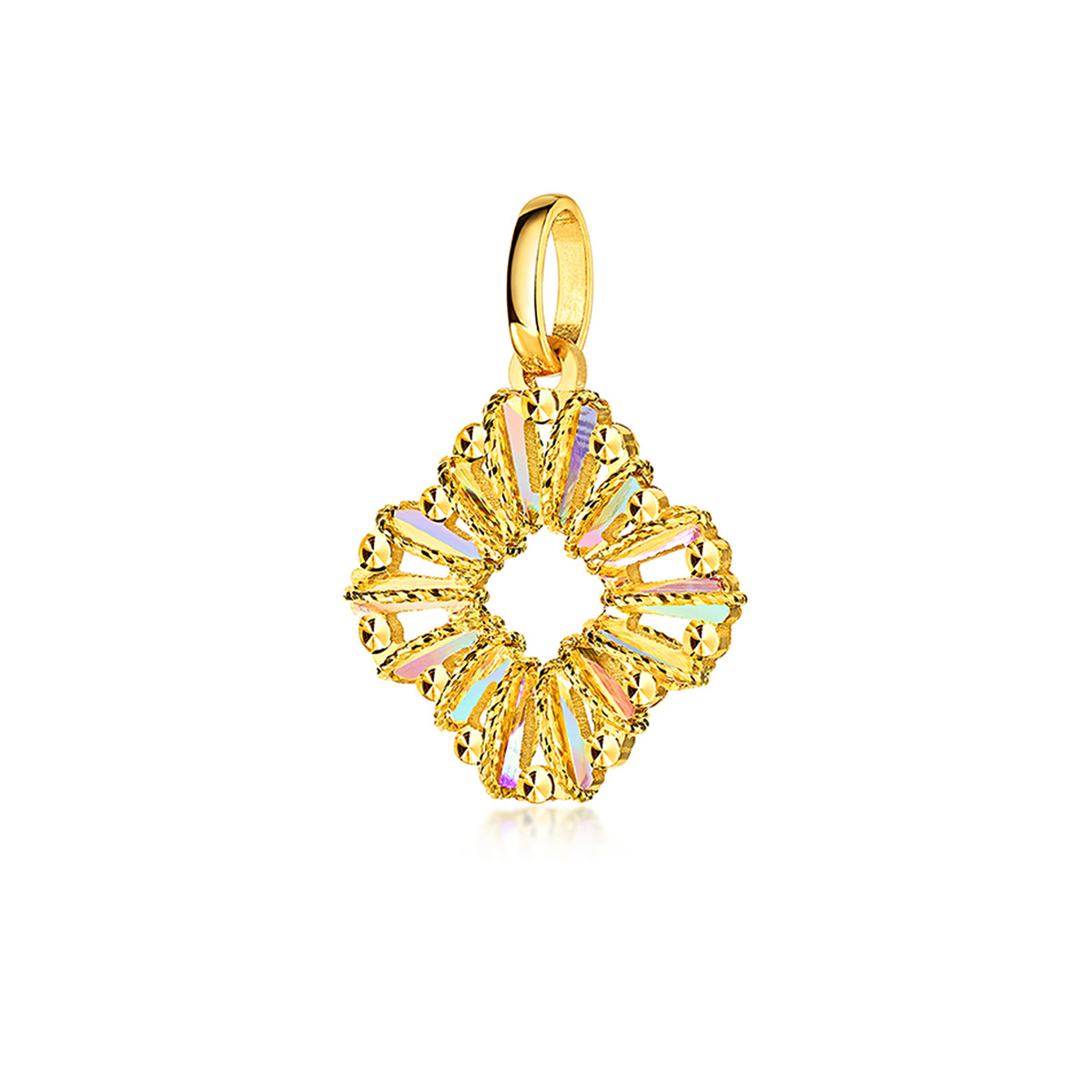 六福珠寶黃金吊墜 - “冰‧鑽幸運草”999足金吊墜