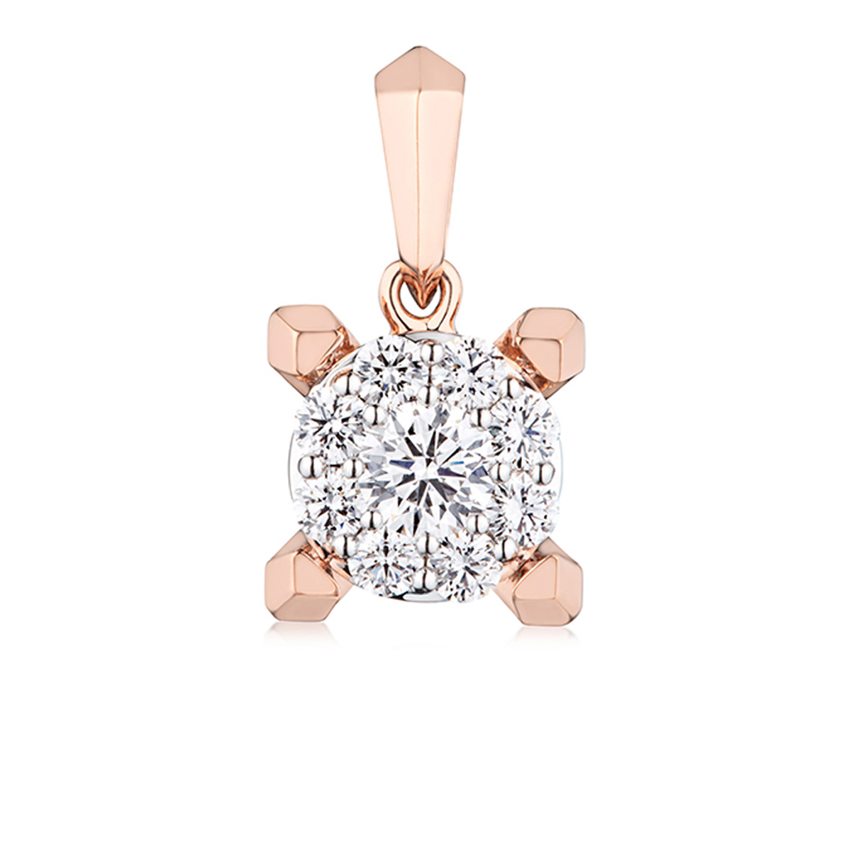 六福珠寶18K金吊墜 - “Hexicon”18K金(分色)鑽石吊墜(圍鑲工藝)