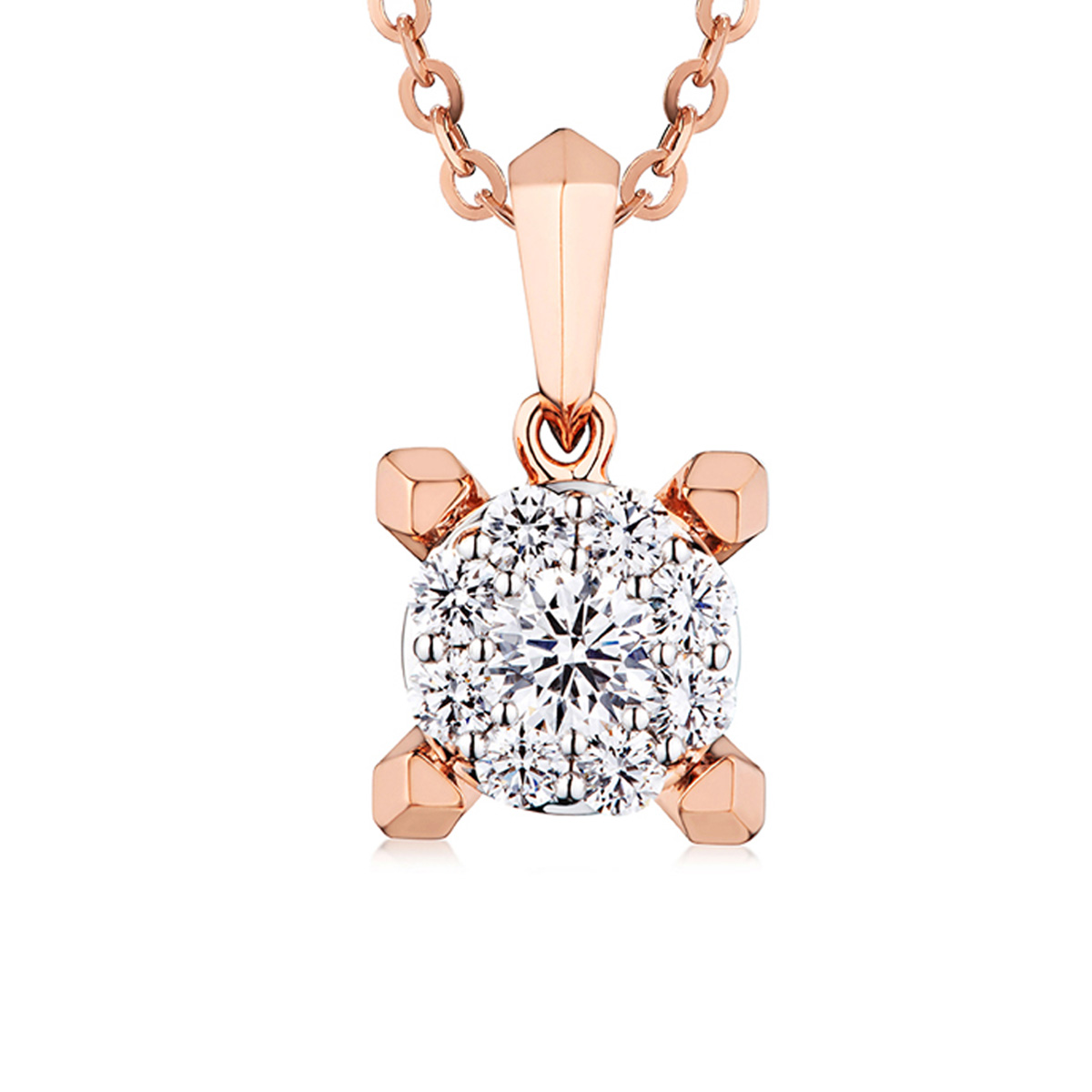 六福珠寶18K金吊墜 - “Hexicon”18K金(分色)鑽石吊墜(圍鑲工藝)