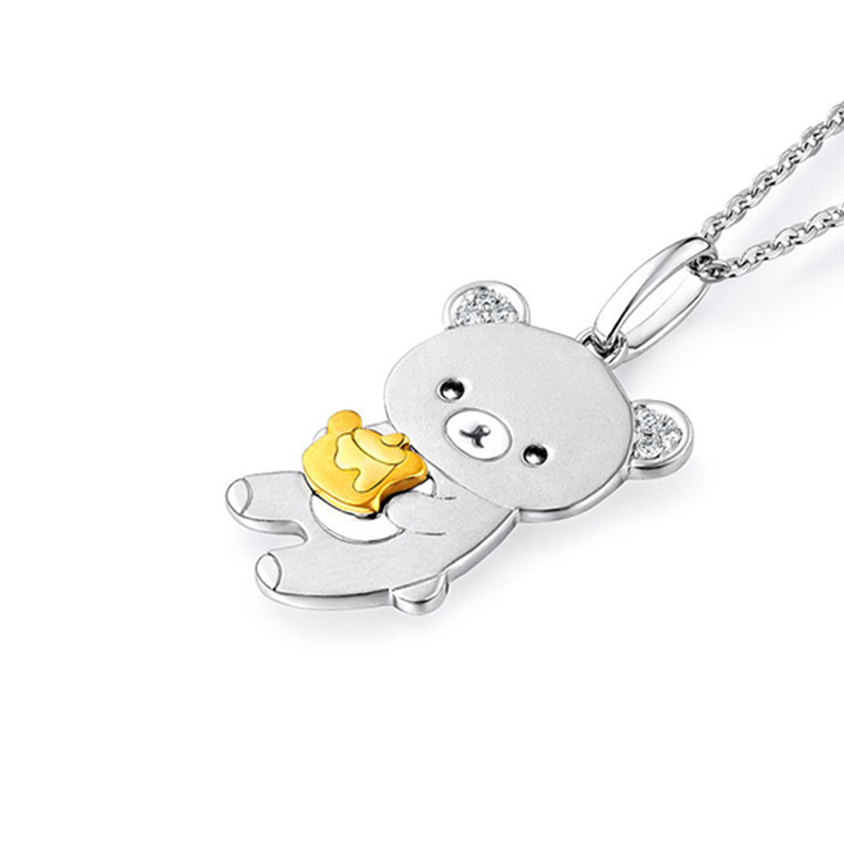 六福珠寶18K金吊墜 - "蜜糖小熊"18K金(分色)鑽石吊墜