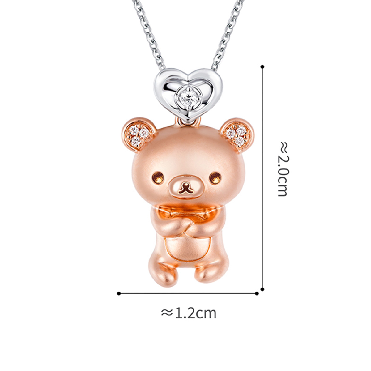 六福珠寶18K金吊墜 - "愛心小熊"18K金(分色)鑽石吊墜