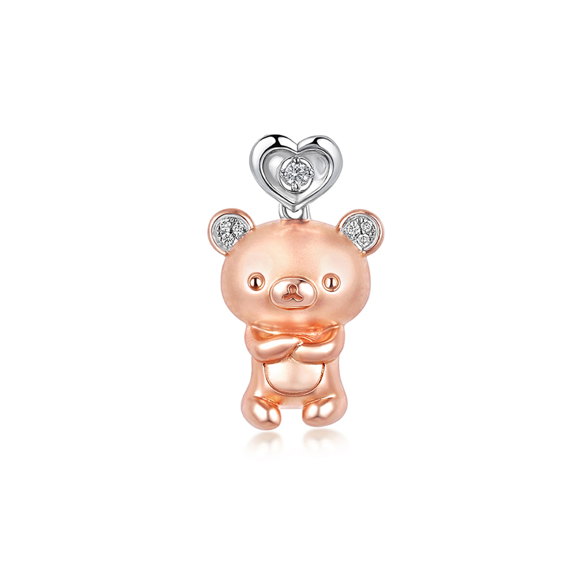 六福珠寶18K金吊墜 - "愛心小熊"18K金(分色)鑽石吊墜