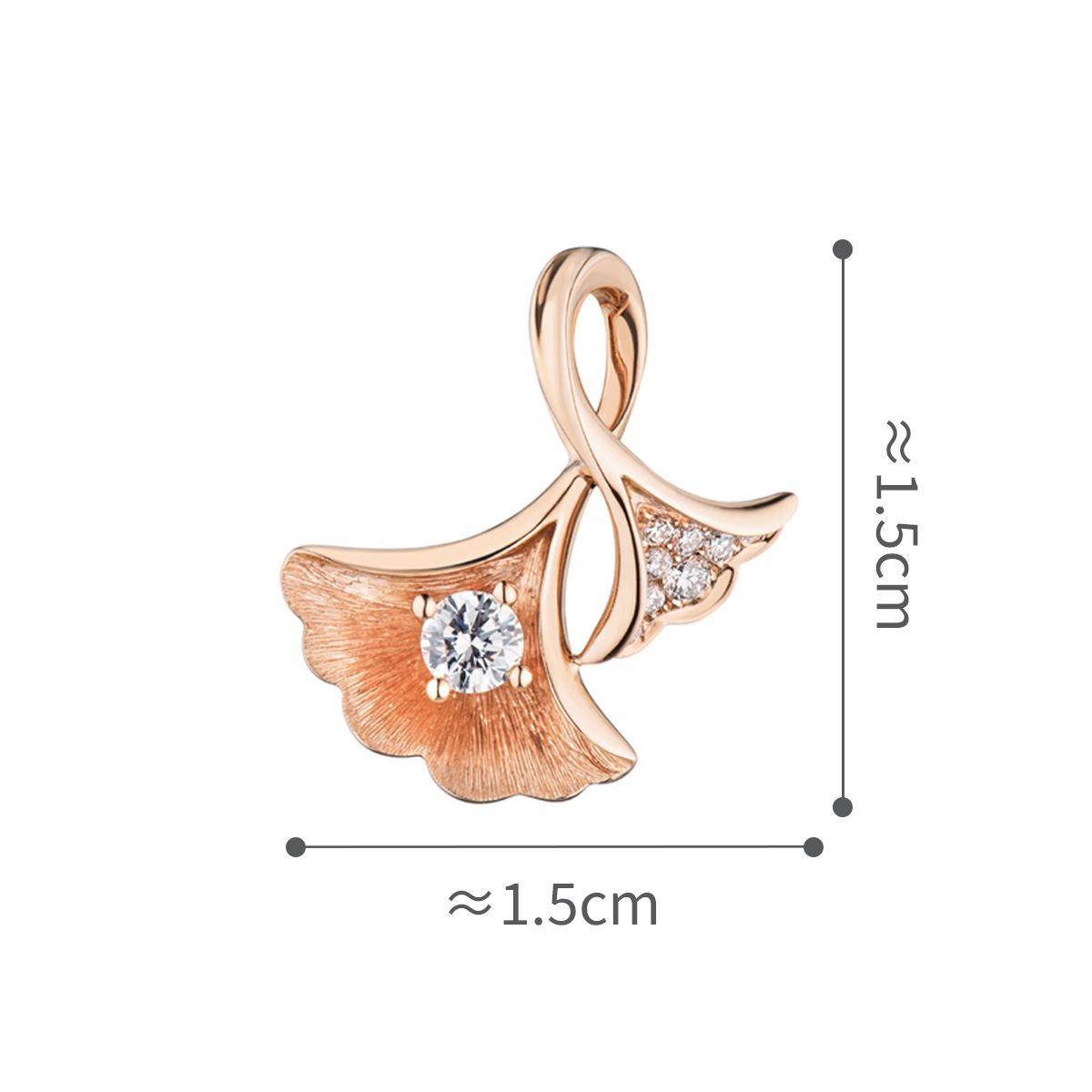 六福珠寶18K金吊墜 - "銀杏葉"18K玫瑰金鑽石吊墜