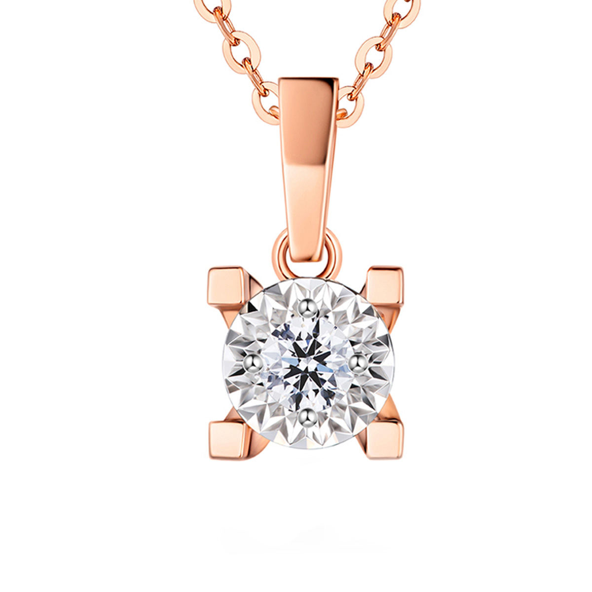 六福珠寶18K金吊墜 - “Hexicon”18K金鑽石吊墜(放閃車花工藝)–多色選擇