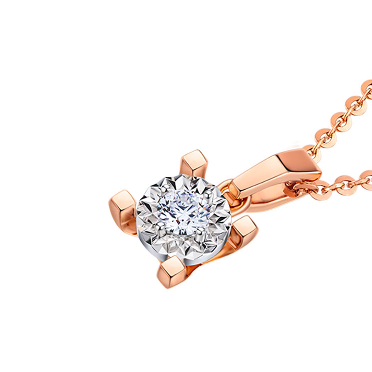 六福珠寶18K金吊墜 - “Hexicon”18K金鑽石吊墜(放閃車花工藝)–多色選擇