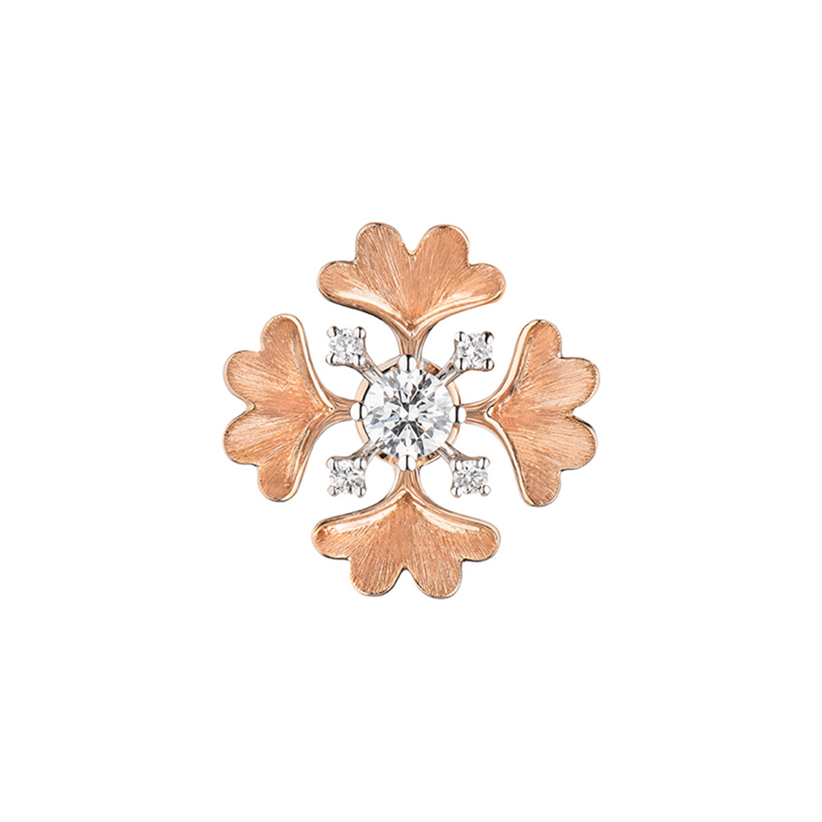 六福珠寶18K金吊墜 - "銀杏葉"18K金(分色)鑽石吊墜