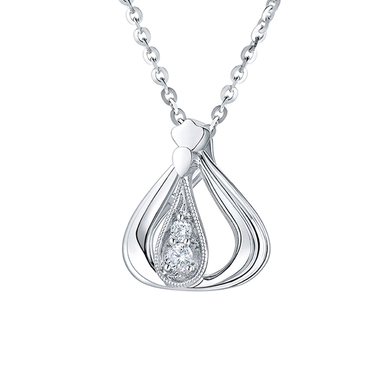 六福珠寶18K金吊墜 - "「悅己愛己」香港小姐"18K金(白色)鑽石吊墜