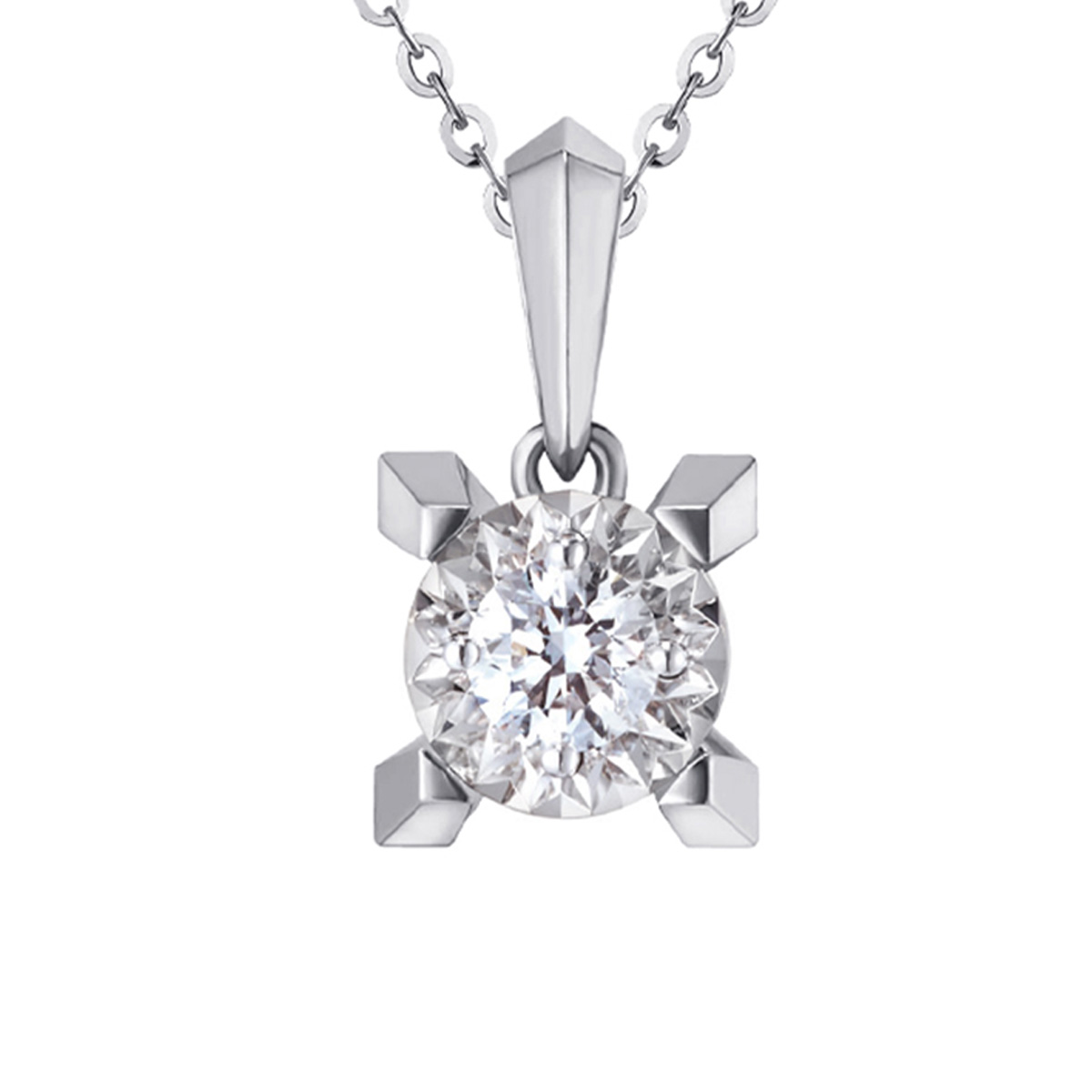 六福珠寶18K金吊墜 - “Hexicon”18K金(分色)三角爪鑽石吊墜(放閃車花工藝)–多色選擇