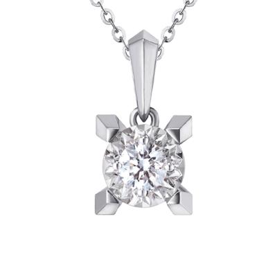 六福珠寶18K金吊墜 - “Hexicon”18K金(分色)三角爪鑽石吊墜(放閃車花工藝)–多色選擇