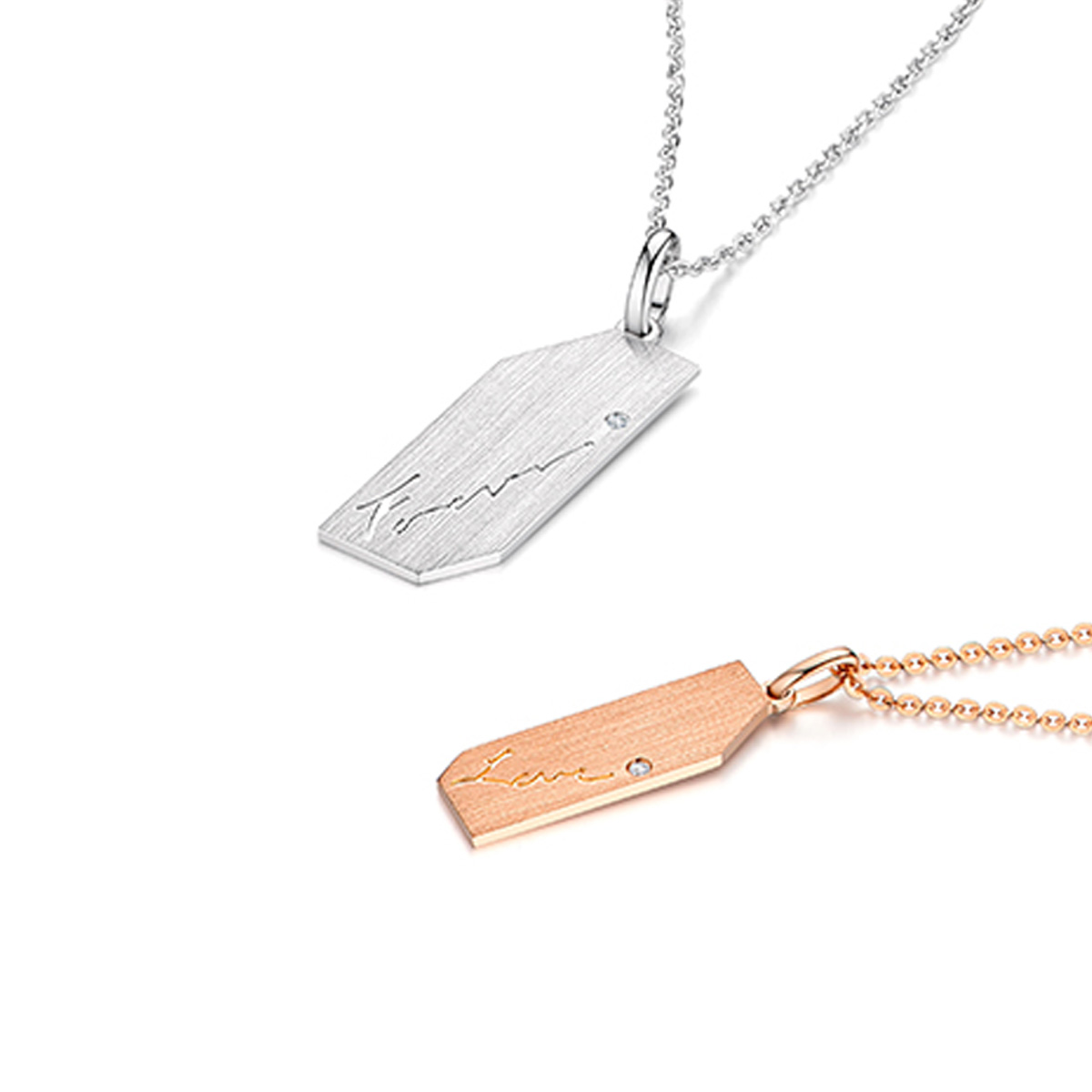 六福珠寶18K金吊墜 - 【LISTING CLOSED】"愛的箴言"18K金(白色)鑽石吊墜(男裝)