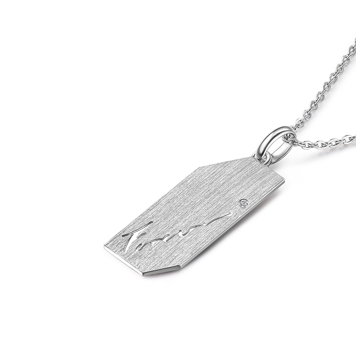 六福珠寶18K金吊墜 - 【LISTING CLOSED】"愛的箴言"18K金(白色)鑽石吊墜(男裝)