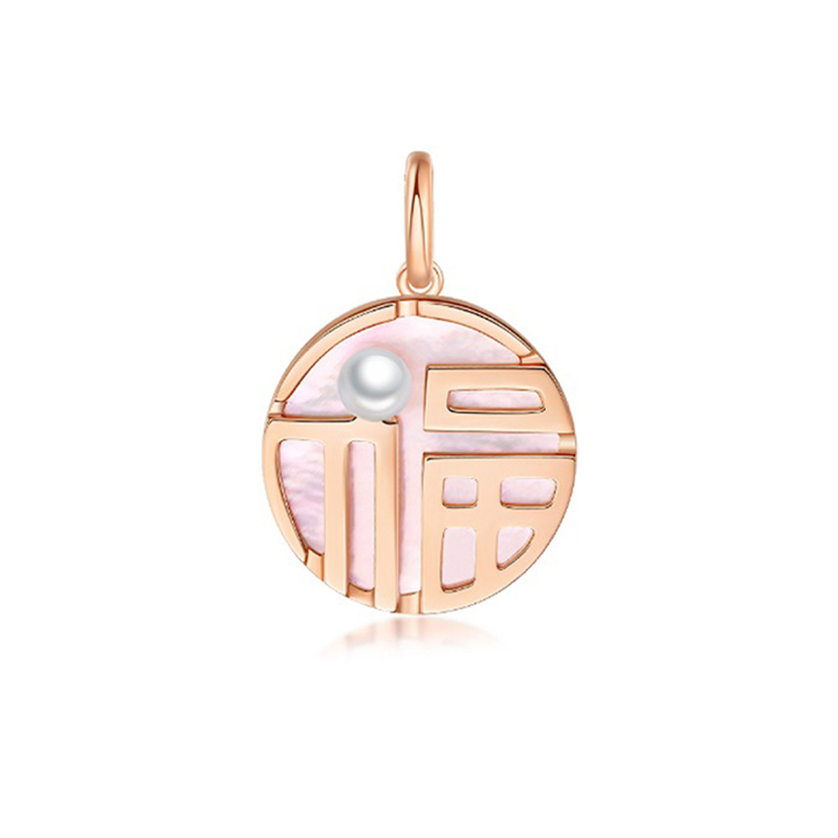 六福珠寶18K金吊墜 - "友善福"18K玫瑰金貝母珍珠吊墜