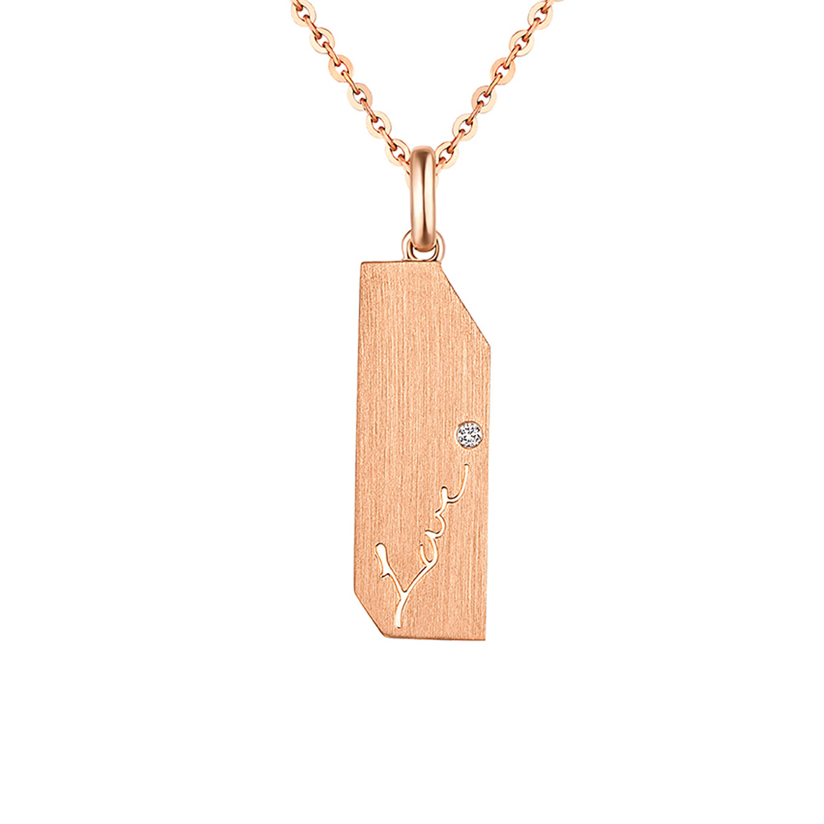 六福珠寶18K金吊墜 - "愛的箴言"18K玫瑰金鑽石吊墜(女裝)