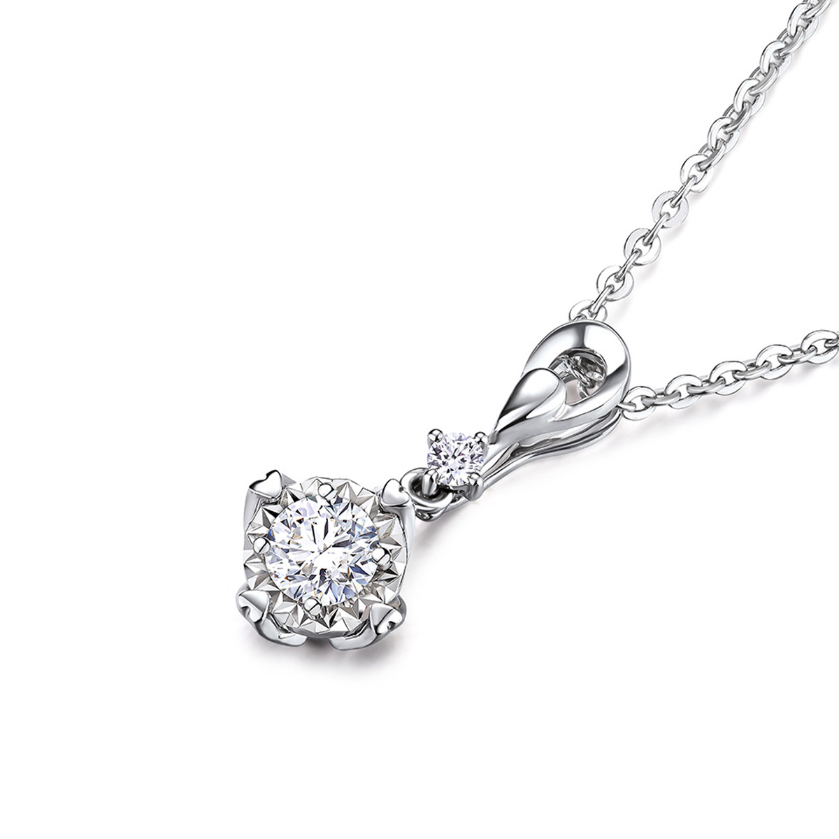 六福珠寶18K金吊墜 - 愛很美系列18K金(白色)鑽石吊墜