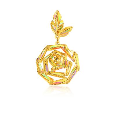 六福珠寶黃金吊墜 - “冰‧鑽玫瑰”999足金吊墜