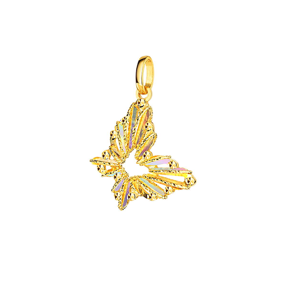 六福珠寶黃金吊墜 - "冰·鑽蝴蝶"999足金吊墜