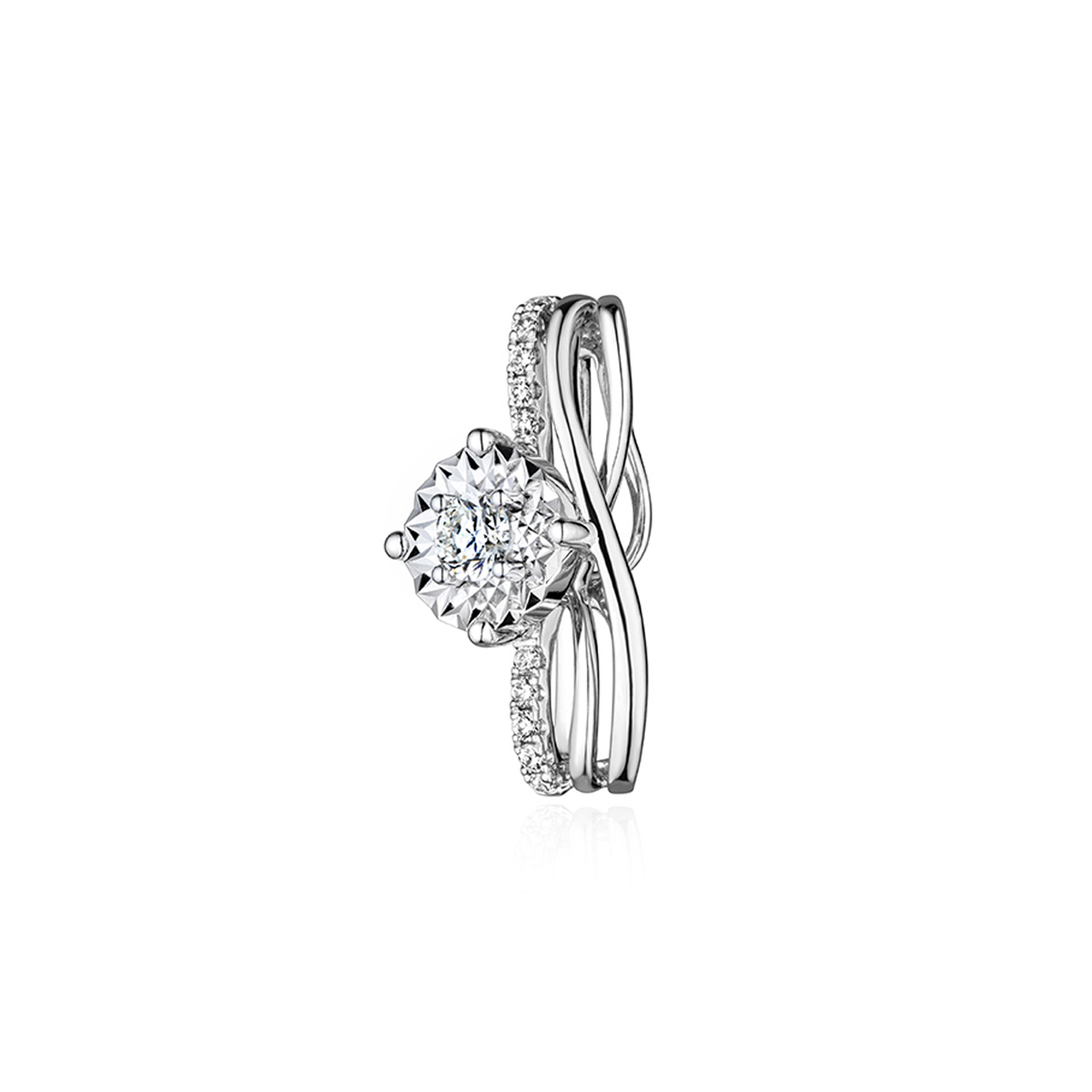 六福珠寶18K金吊墜 - "遇愛"線條造型18K金鑽石吊墜(放閃車花工藝)–多色選擇