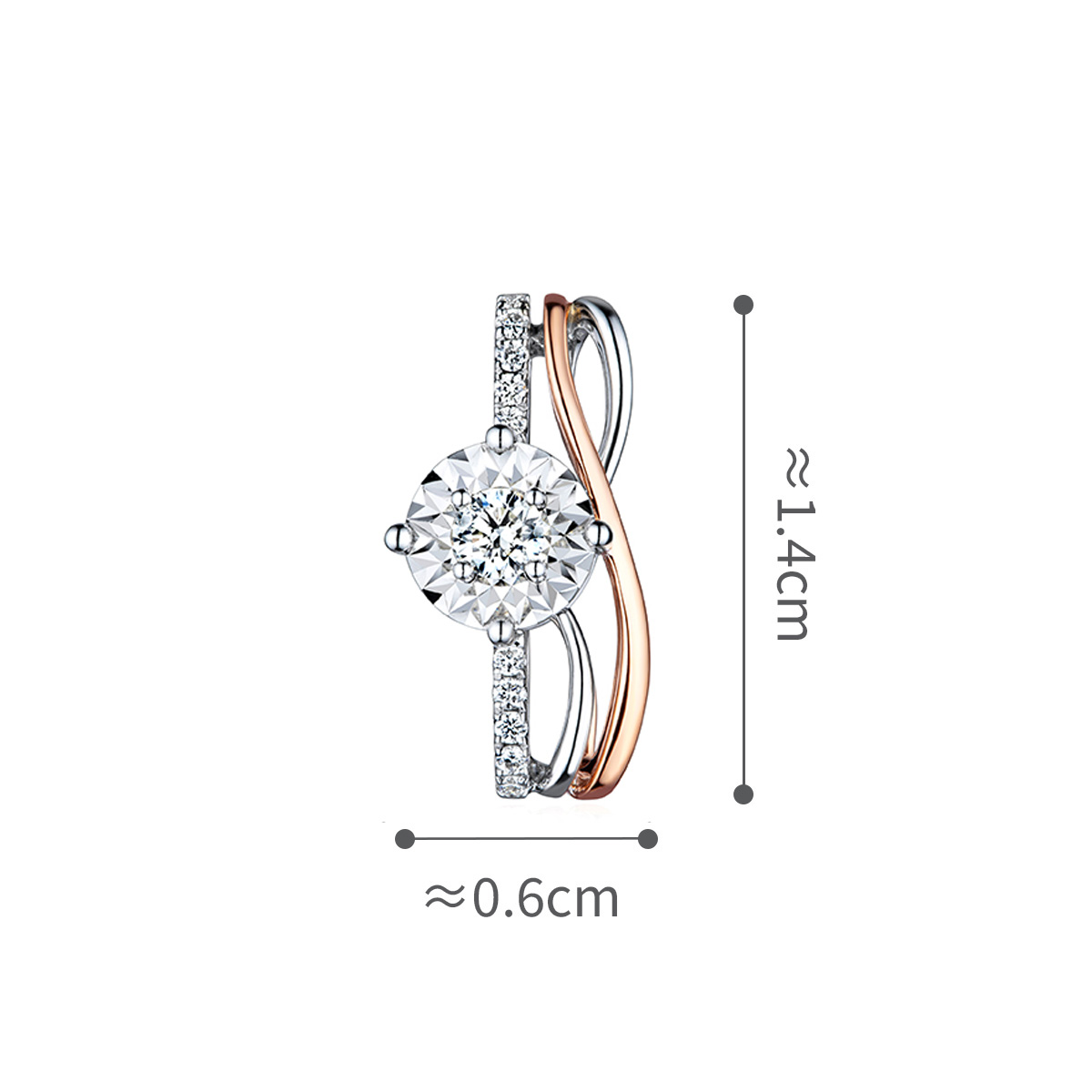 六福珠寶18K金分色吊墜 - "遇愛"線條造型18K金鑽石吊墜(放閃車花工藝)
