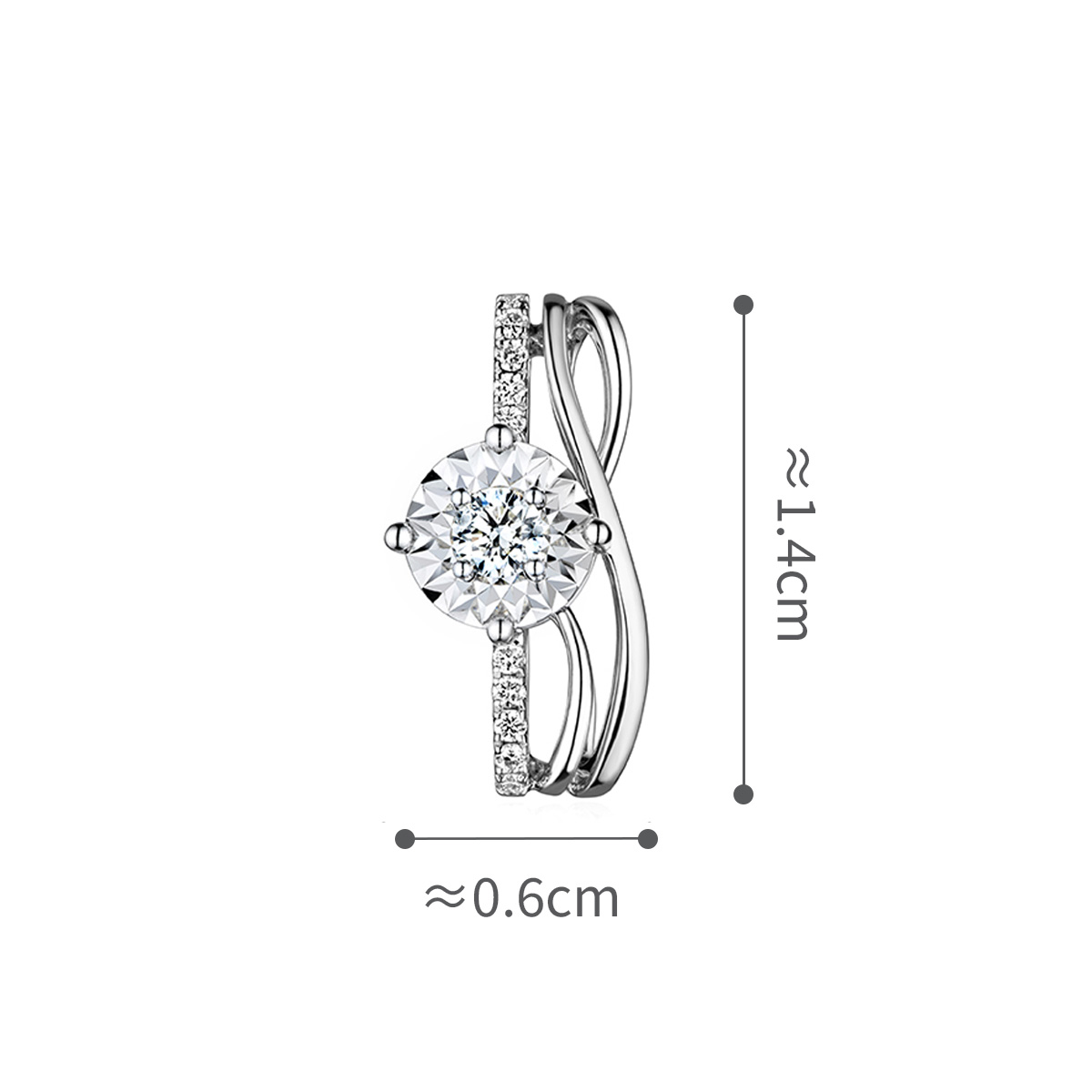 六福珠寶18K金吊墜 - "遇愛"線條造型18K金鑽石吊墜(放閃車花工藝)–多色選擇