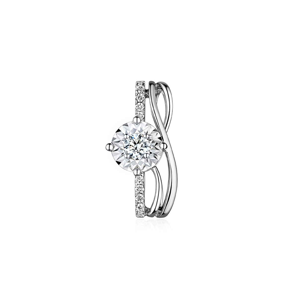 六福珠寶18K金吊墜 - "遇愛"線條造型18K金鑽石吊墜(放閃車花工藝)–多色選擇